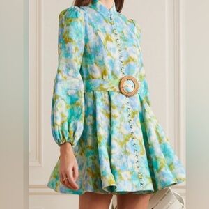 Zimmermann High Tide Buttoned Mini Aqua Ikat Floral
